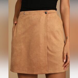 Lulus Let's Wrap It Up Tan Suede Wrap Mini Skirt size XL